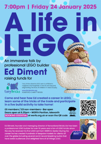 A life in LEGO - An immersive talk by professional LEGO builder, Ed Diment. Friday 24 January 2025. 6.30pm for 7pm.